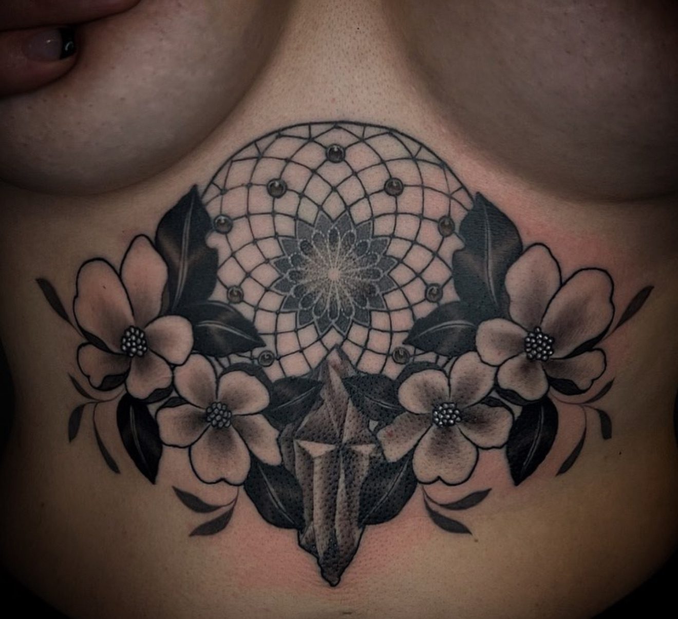 Sternum Mandala tattoo by Ebb and Flow