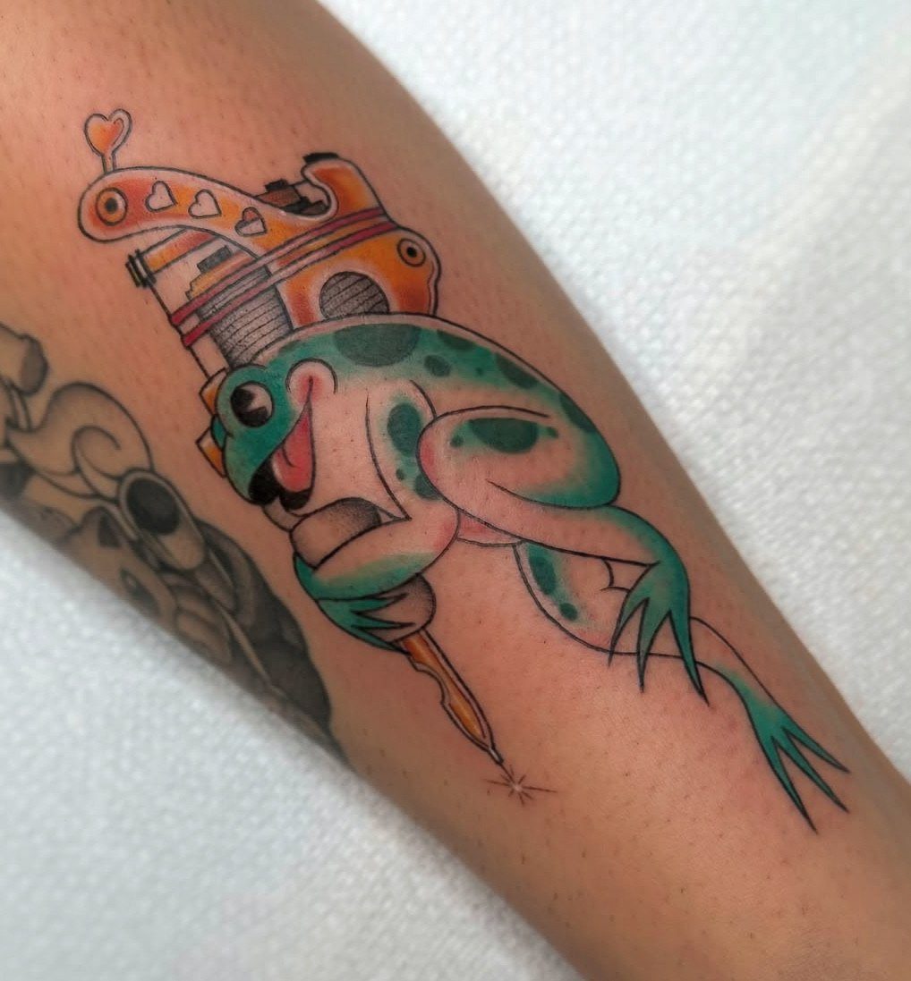 Frog & Lantern tattoo by Lexi at Ebb and Flow